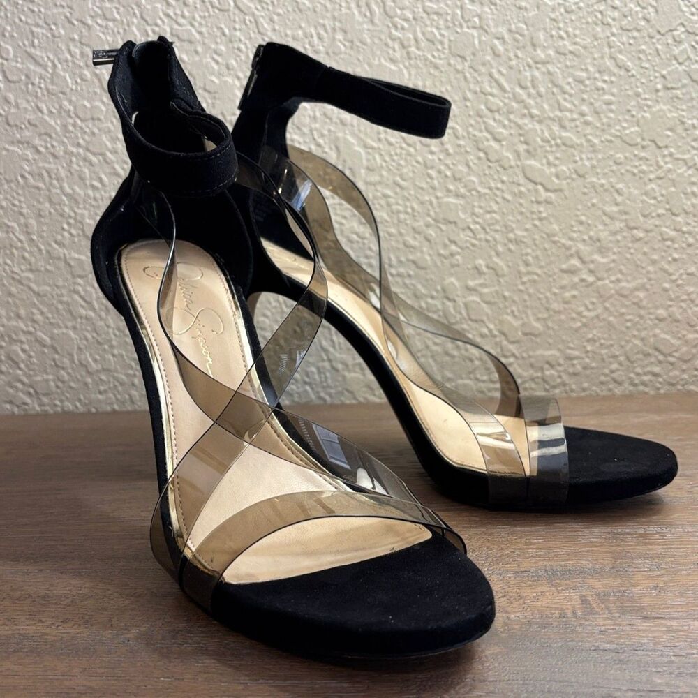 Jessica Simpson Dalechi Black Clear Strap Stiletto Heels Sandals Size 10M